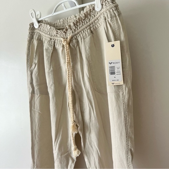 Roxy Oceanside Pants Khaki Beige Tan Loose Low Rise Cargo Linen Trouser Size XL - Picture 8 of 11